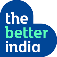 AuraKalari : The image features a logo with the text "the better india" written in lowercase letters. The words "the" and "india" are in white, while "better" is in bright green. The text is placed on a blue background shaped like a heart with the right half slightly extended horizontally, evoking an eco-friendly vacation vibe.